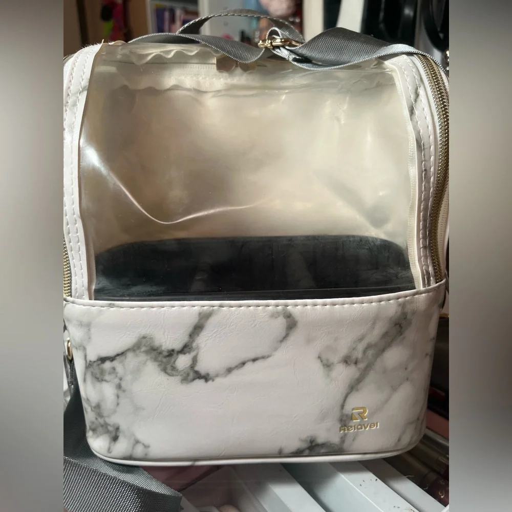 Marble Makeup Brush Bag with Gold Accents